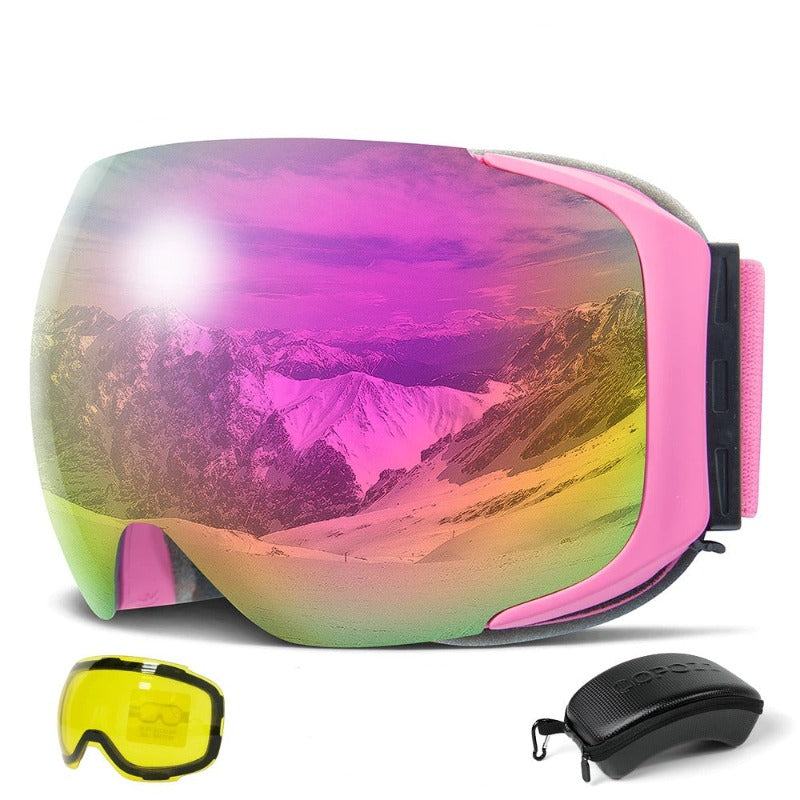 Magnetic Anti-Fog Ski Goggles With Quick-Change Lens And Case Set