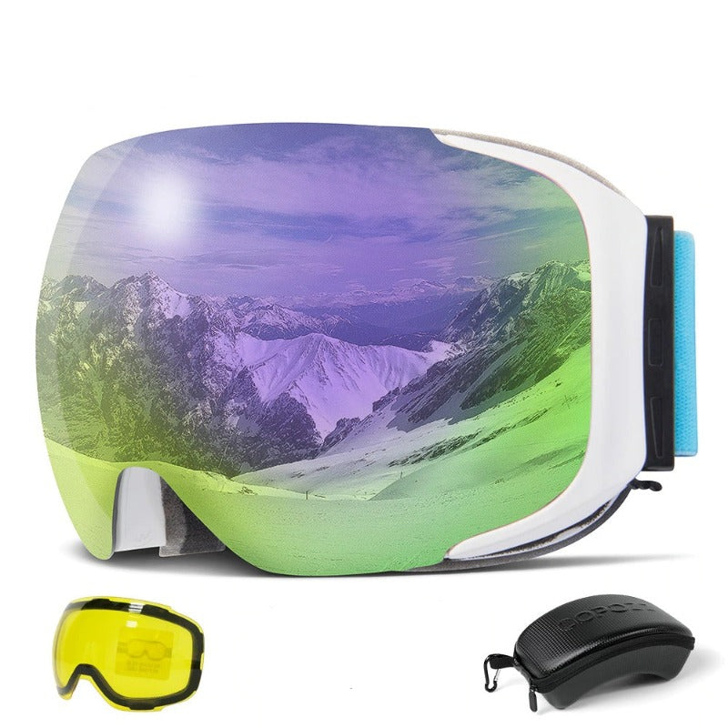 Magnetic Anti-Fog Ski Goggles With Quick-Change Lens And Case Set