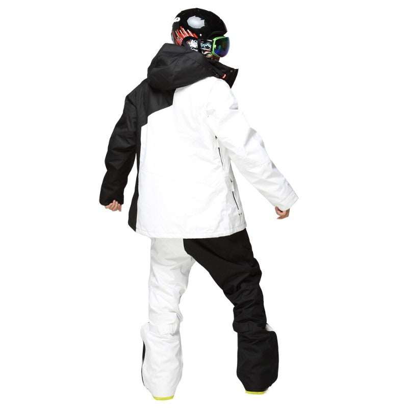 Black And White Hooded Jacket With Pants Snowboarding Sets